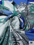 Pucci-esque and Paisley Printed Stretch Tricot - Royal / Periwinkle / Seafoam / Black / White