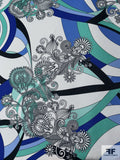 Pucci-esque and Paisley Printed Stretch Tricot - Royal / Periwinkle / Seafoam / Black / White