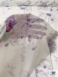 Floral Sketch Printed Stretch Nylon Tulle - Ivory / Eggplant Purple