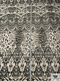 Ikat Animal Ethnic Printed Stretch Tulle Panel - Black / Off-White
