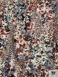 Abstract Animal Pattern Collage Printed Stretch Nylon Tulle - Maroon / Olive / Orchid / Off-White