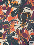 Groovy Floral Printed Stretch Mesh - Navy / Hot Orange / Orange / Purple / Off-White