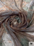 Classic Floral Printed Stretch Tulle - Earth Brown / Dusty Green / Dusty Grey-Blue