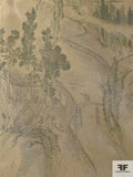 Italian Natures Landscape Printed Nylon Tulle - Olive Green / Army Green