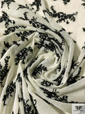 Floral Bouquets Flocked Stretch Nylon Tulle - Black / Ivory