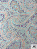 Paisley Printed Stretch Nylon Tulle - Seafoam / Salmon / Lavender