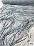 Paisley Printed Stretch Nylon Tulle - Seafoam / Salmon / Lavender
