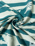 Painterly Striped and Floral Silhouette Printed Linen Silk - Grey / Teal