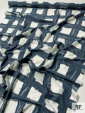Painterly Large-Scale Windowpane Cotton and Silk Shirting - Navy / Off-White