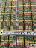 Plaid Yarn-Dyed Cotton Suiting with Lurex - Green / Sage / Yellow / Red / Gold