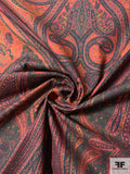 Marrakesh Paisley Printed Fused Stretch Cotton Canvas - Maroon / Navy / Black