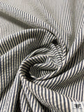 Textured Vertical Striped Seersucker Cotton Shirting - Navy / Off-White