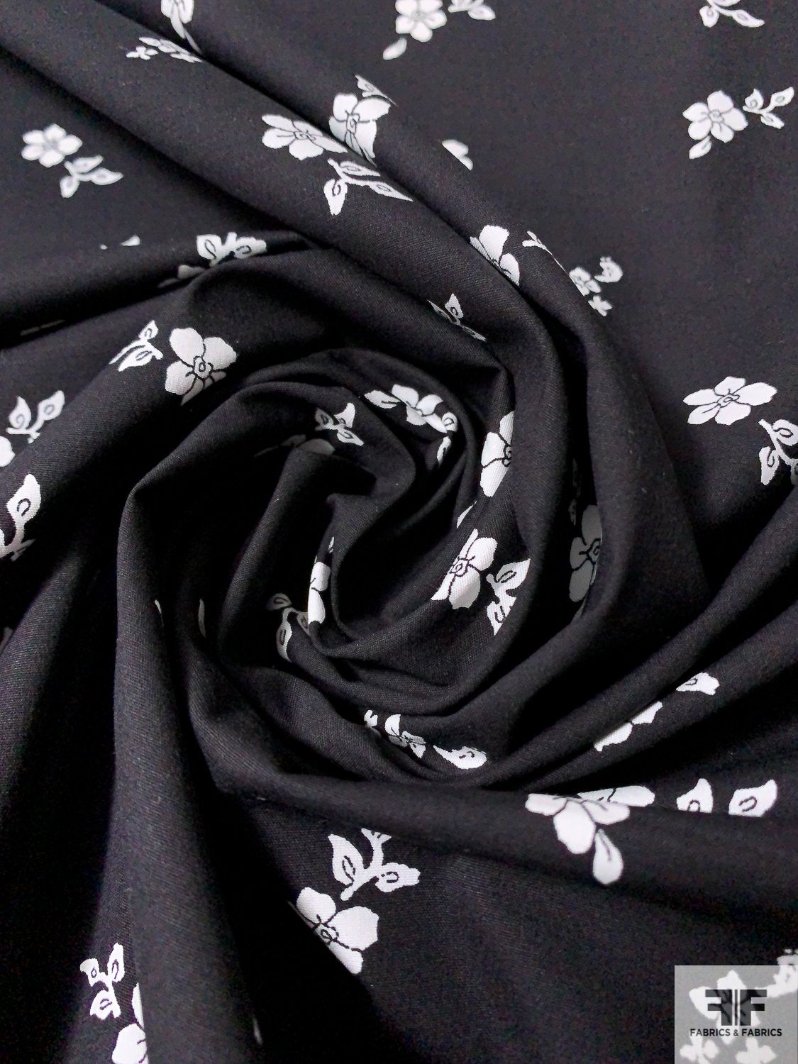 Ditsy Floral Printed Stretch Cotton Poplin - Black/White