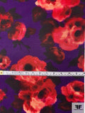 Watercolor Floral Printed Shiny Fused Cotton Faille - Purple / Red Rose / Black