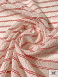 Italian Horizontal Striped Puckered Cotton Shirting - Ivory / Red