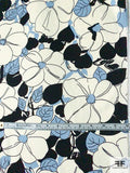 Animated Floral Stretch Cotton Sateen - Periwinkle / Ivory / Black