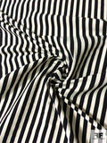 Italian Striped Bottom-Weight Cotton with Vertical Stretch - Black / Ivory