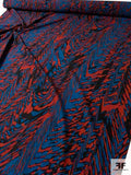 Ethnic Broken Zig-Zag Printed Stretch Polyester Sateen with Mechanical Stretch - Teal / Brick / Black