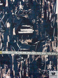 Italian Abstract Printed Stretch Cotton Sateen-Twill - Navy / Tan / Off-White