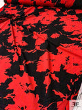 Italian Abstract Floral Silhouette Printed Cotton Faille - Red / Black