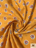 Ditsy Floral Bouquet and Pin Dot Printed Cotton Lawn - Turmeric / Black / Green / Red