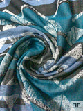 Italian Ethnic Chevron Plain Weave Cotton Batiste - Teal / Navy / Postal Blue / Off-White