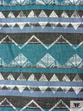 Italian Ethnic Chevron Plain Weave Cotton Batiste - Teal / Navy / Postal Blue / Off-White