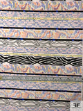 Italian Multi-Pattern Linear Design Printed Lightweight Cotton Sateen - Multicolor