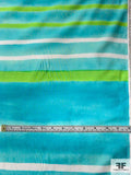 Horizontal Watercolor Striped Printed Cotton Lawn - Aqua / Turquoise / Lime / White