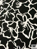 Floral Outline Printed Lightweight Cotton Sateen - Black / White