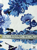 Watercolor Floral Sketch Printed Stretch Cotton Sateen - Shades of Blue / White
