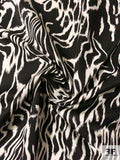 Wavy Animal-Like Pattern Printed Lightweight Cotton Sateen - Black / Off-White