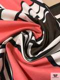 Diagonal Geometric Printed Stretch Brushed Cotton Sateen Panel - Coral / Black / White / Beige / Brown