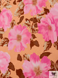 Sweet Floral Printed Stretch Cotton Sateen-Twill - Cantalope / Pink / Milk Chocolate