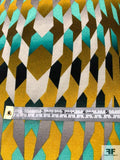 Geometric Kaleidoscope Printed Cotton-Silk Jacquard Shirting Panel - Chartreuse / Teal / Turmeric / Grey