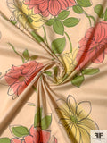 Watercolor Floral Printed Cotton Voile - Light Peach / Salmon Pink / Pear Green