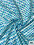 Geometric Illusion Printed Silk and Cotton Shirting - Blue / Seafoam / Aqua / White