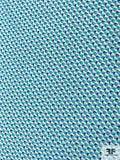 Geometric Illusion Printed Silk and Cotton Shirting - Blue / Seafoam / Aqua / White