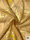Pucci-esque Paisley Printed Silk and Cotton Voile - Tan / Yellow / Antique