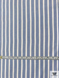 Vertical Wide Railroad Striped Stretch Yarn-Dyed Cotton Chambray - Blue / Ivory
