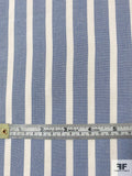 Vertical Wide Railroad Striped Stretch Yarn-Dyed Cotton Chambray - Blue / Ivory