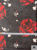 Italian Passionate Rosettes Printed Cotton-Silk Voile - Red / Black / White