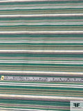 Horizontal Thin Texture Striped Yarn-Dyed Cotton with Vertical Stretch - Turquoise Green / White / Pastel Lime / Grey