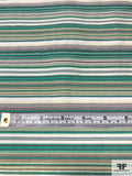 Horizontal Thin Texture Striped Yarn-Dyed Cotton with Vertical Stretch - Turquoise Green / White / Pastel Lime / Grey