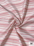 Horizontal Thin Texture Striped Yarn-Dyed Cotton with Vertical Stretch - Corals / White / Darkest Brown