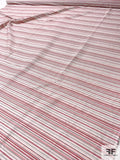 Horizontal Thin Texture Striped Yarn-Dyed Cotton with Vertical Stretch - Corals / White / Darkest Brown