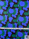 Abstract Printed Washed Stretch Cotton Sateen - Evergreen / Blue / Black