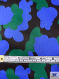 Abstract Printed Washed Stretch Cotton Sateen - Evergreen / Blue / Black