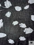 Foil Printed Fish on Cotton Voile - Silver / Black