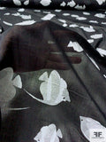 Foil Printed Fish on Cotton Voile - Silver / Black